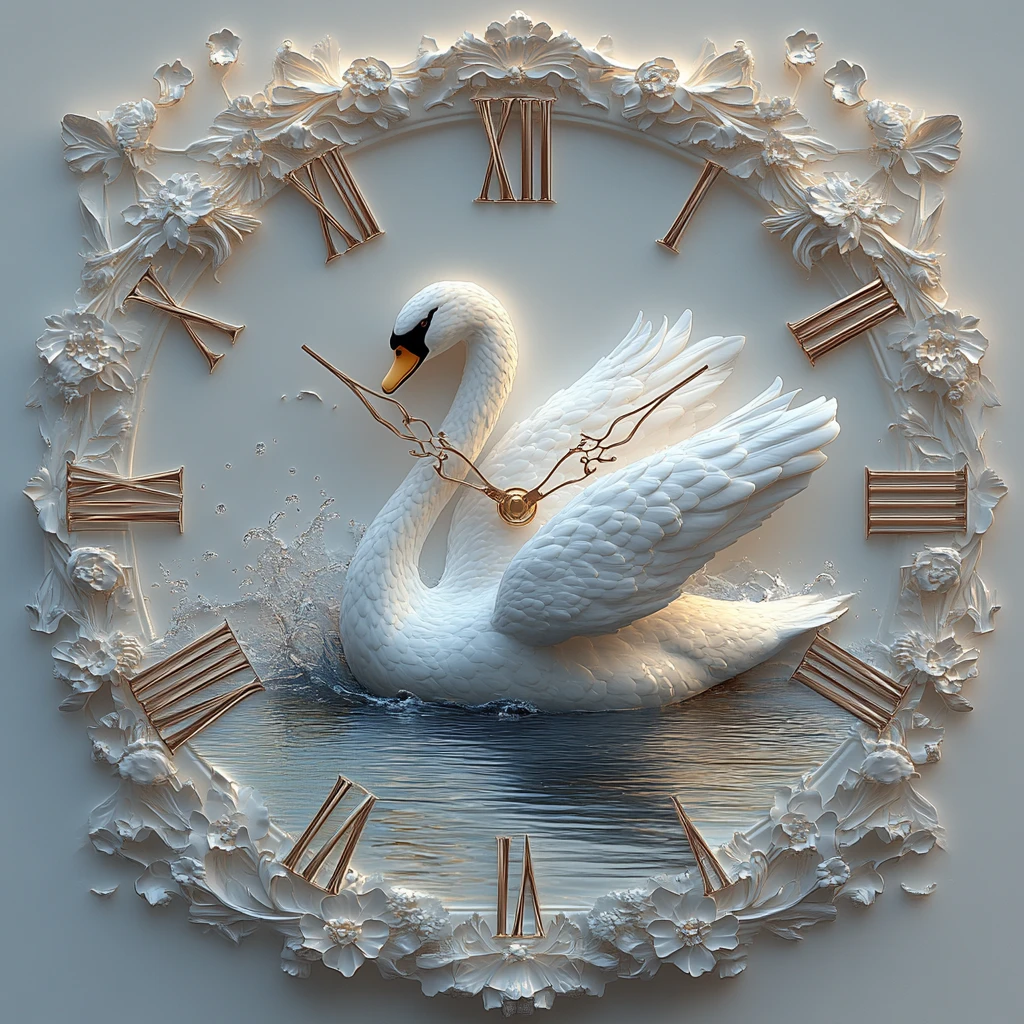 天鹅湖景三维挂钟