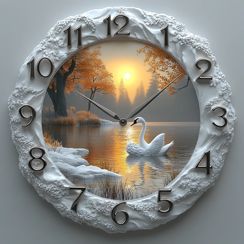 天鹅湖景三维挂钟