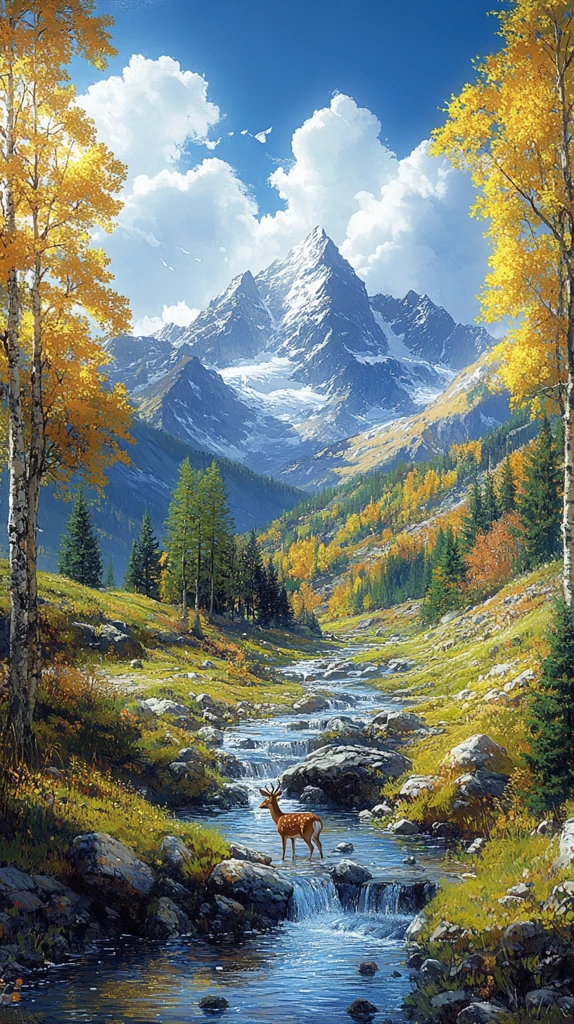 山林溪流鹿饮水