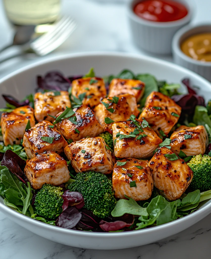 鸡沙拉配鲑鱼和蔬菜