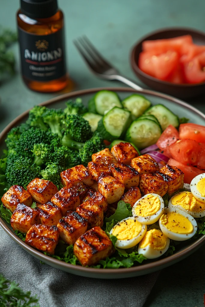 鸡肉虾仁沙拉配蔬菜