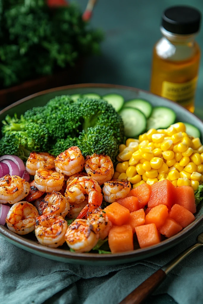 鸡肉虾仁沙拉配蔬菜