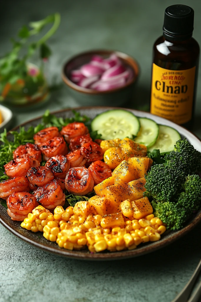 鸡肉虾仁沙拉配蔬菜