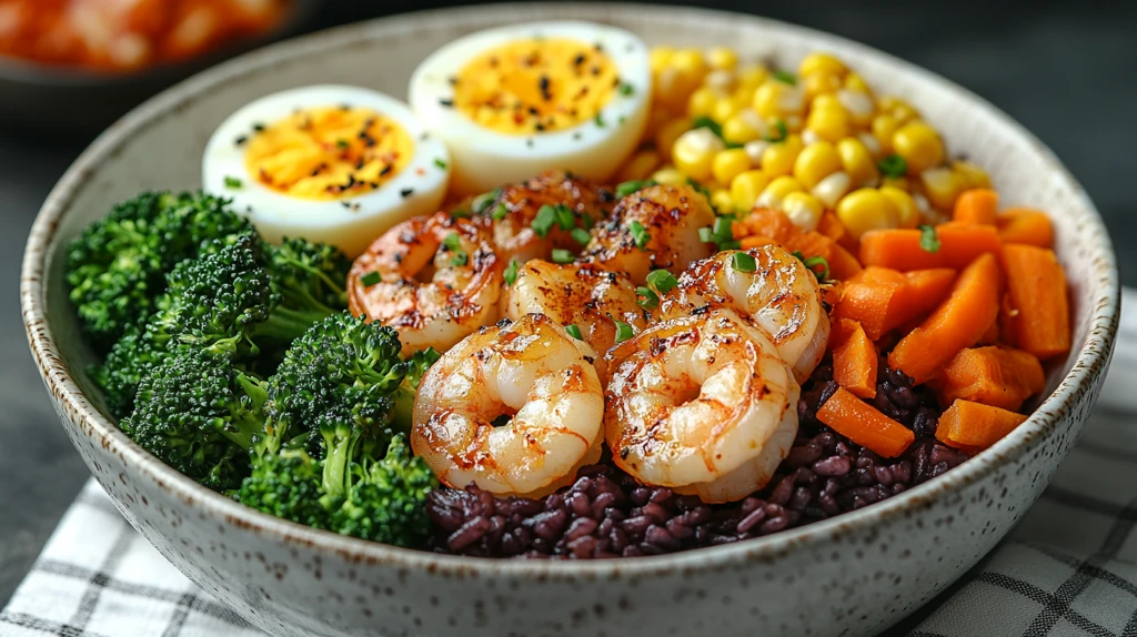 紫黑米虾仁蔬菜饭