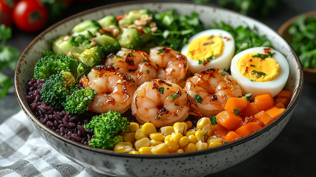 紫黑米虾仁蔬菜饭