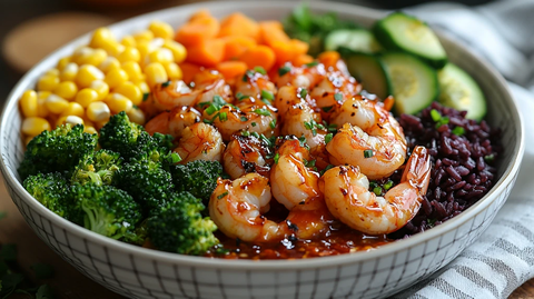 紫黑米虾仁蔬菜饭