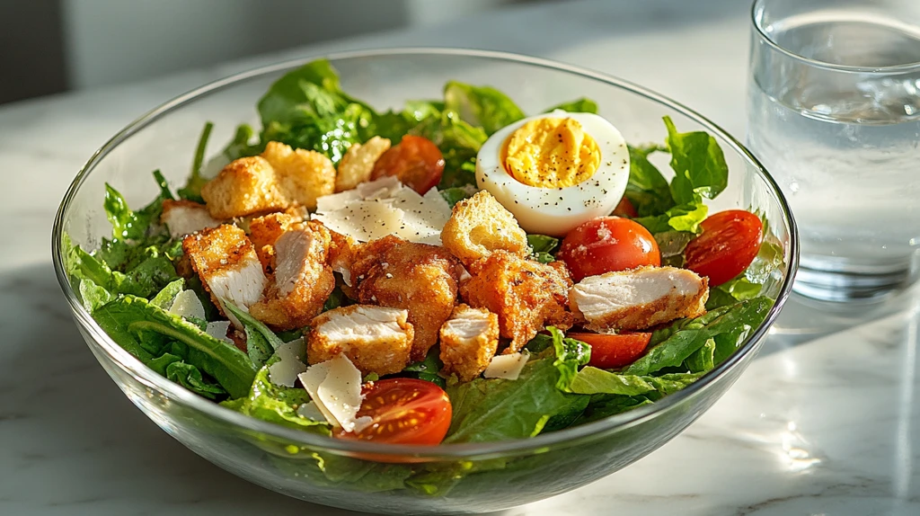 凯撒沙拉与水杯