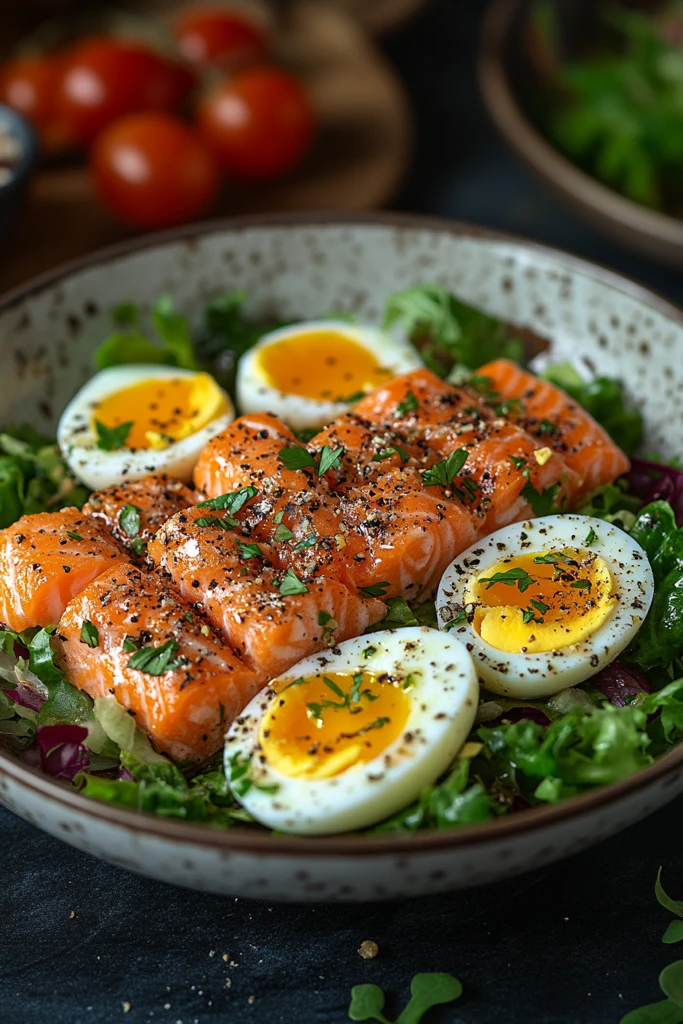 鸡蛋生菜三文鱼沙拉