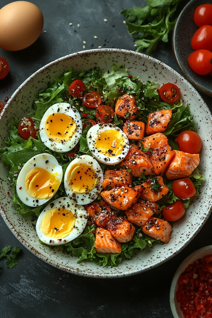 鸡蛋生菜三文鱼沙拉