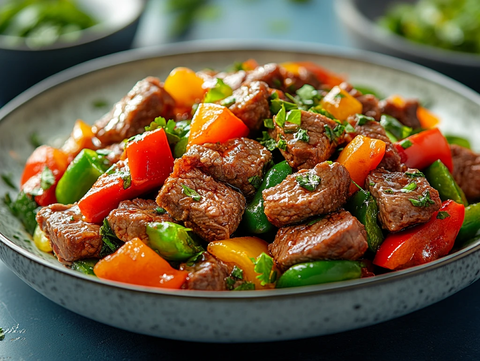 牛肉青椒蔬菜盘