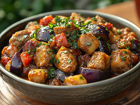 香辣肉末茄子银盘