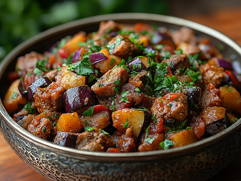 香辣肉末茄子银盘