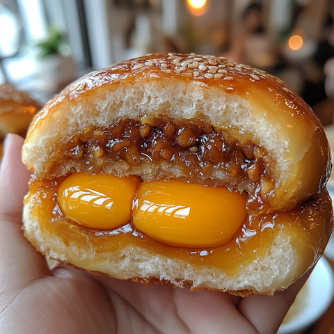 蛋黃紅豆包切面