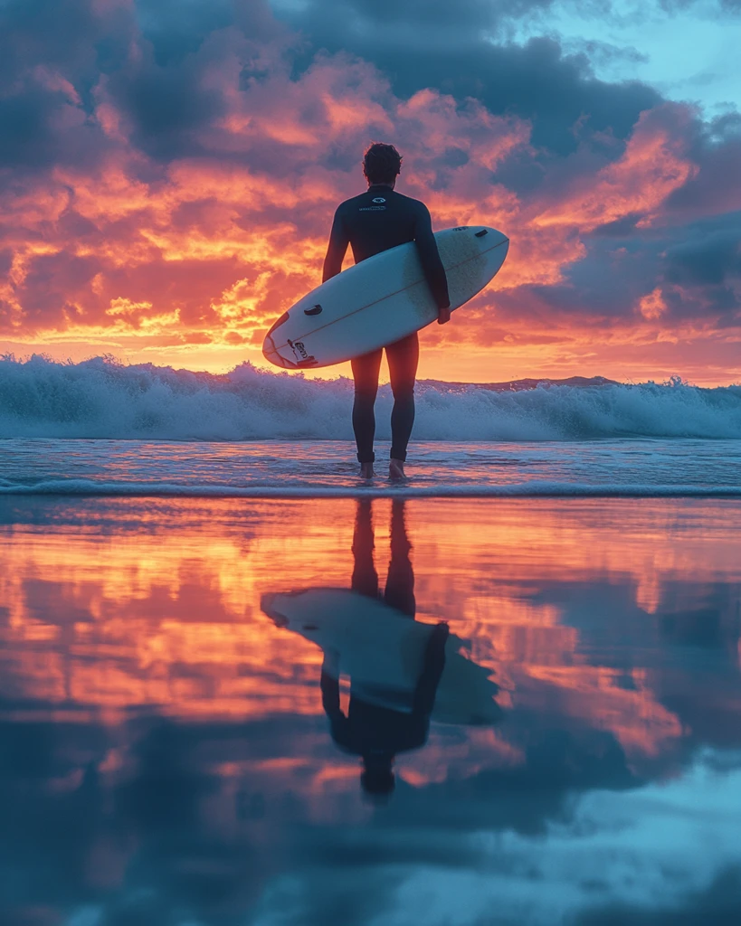 冲浪者与夕阳海景