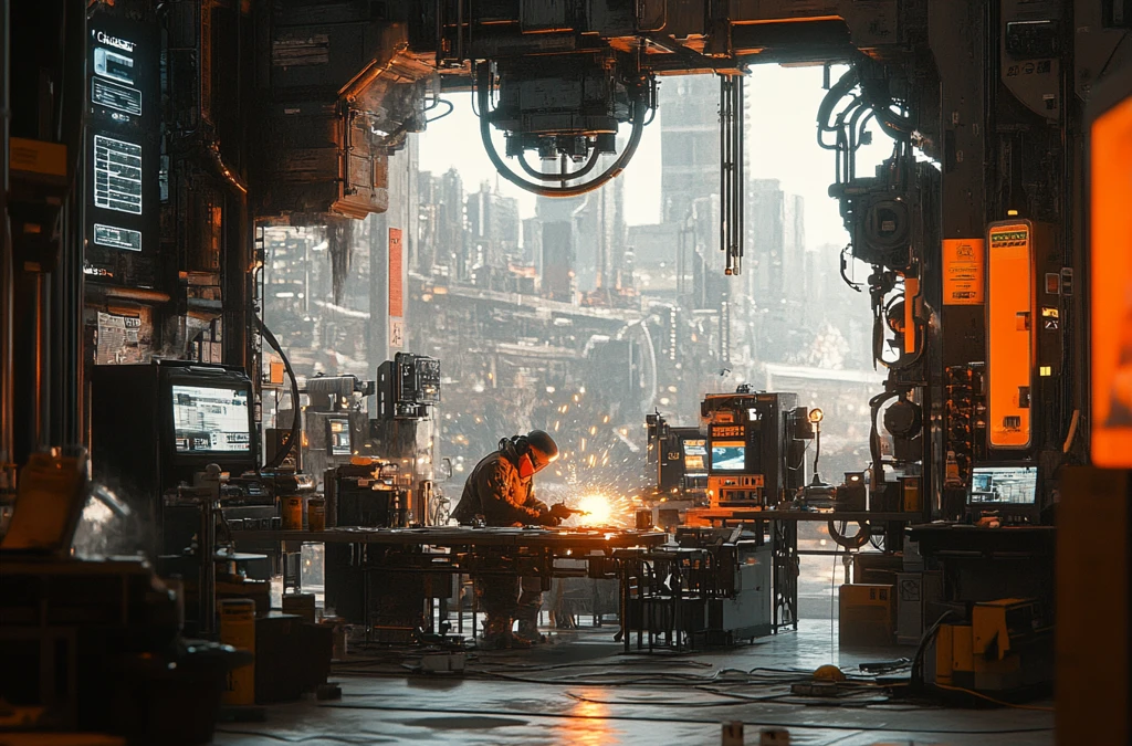 焊接工人与机械