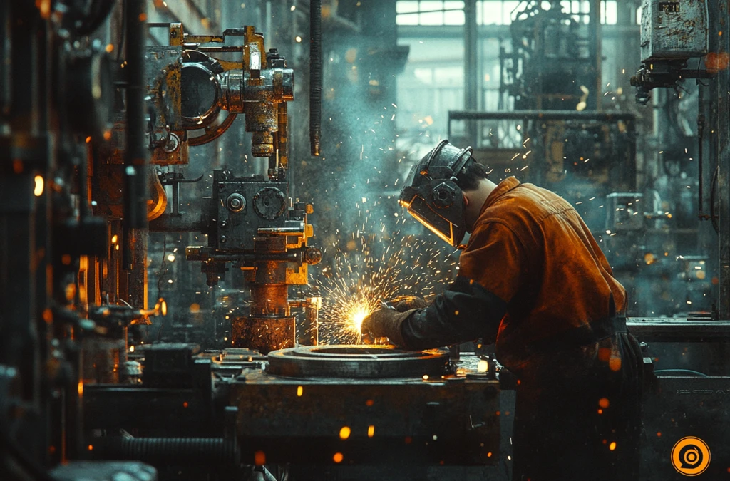 焊接工人与机械