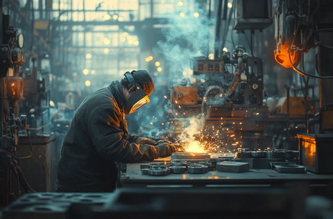 焊接工人与机械