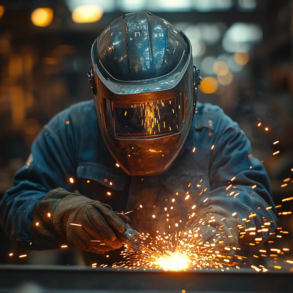 焊工与焊接火花