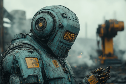 工人焊接机械臂递铁