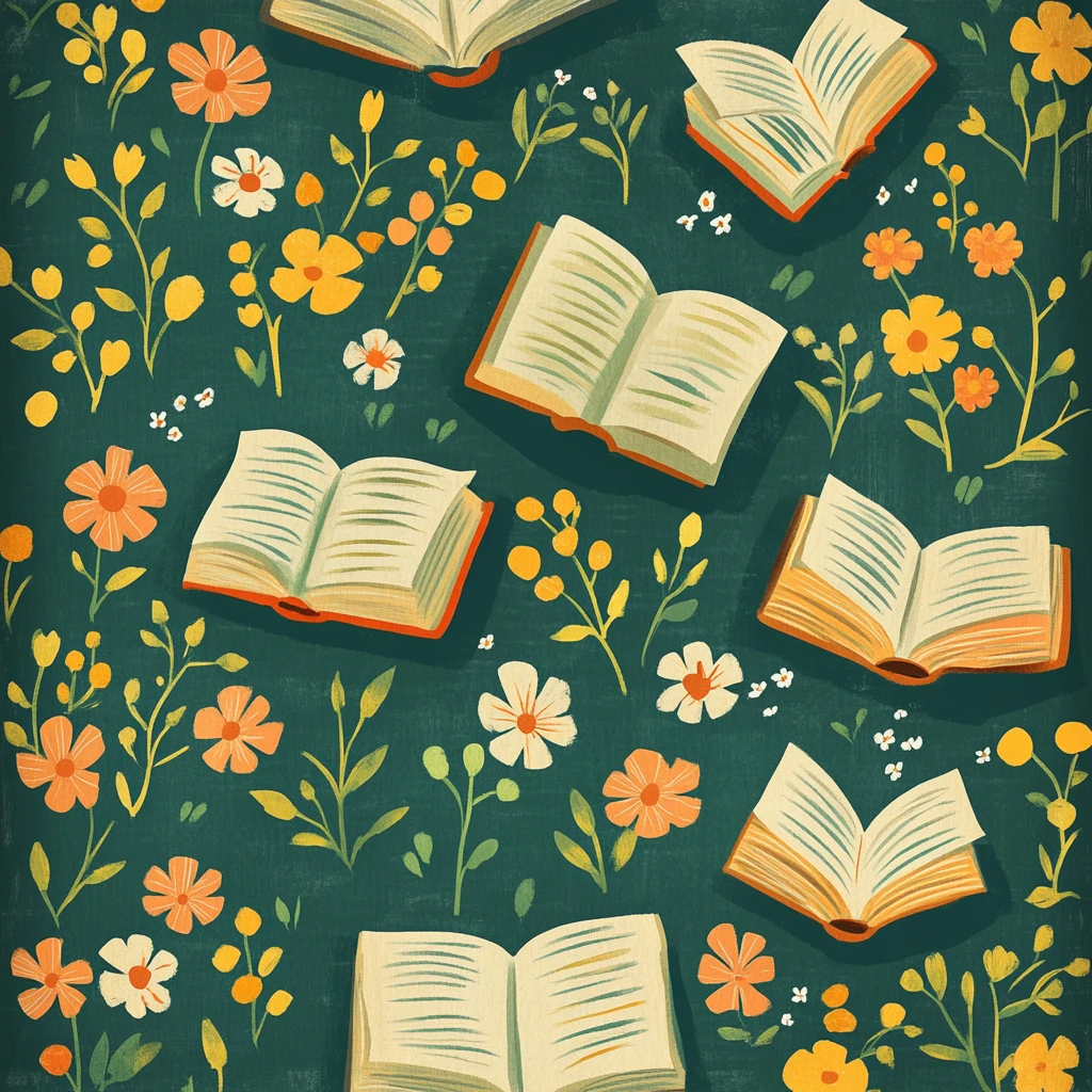 书籍花卉插图素材