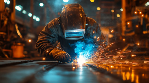 焊接工与金属罐