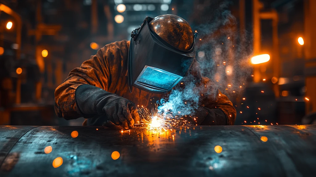 焊接工与金属罐