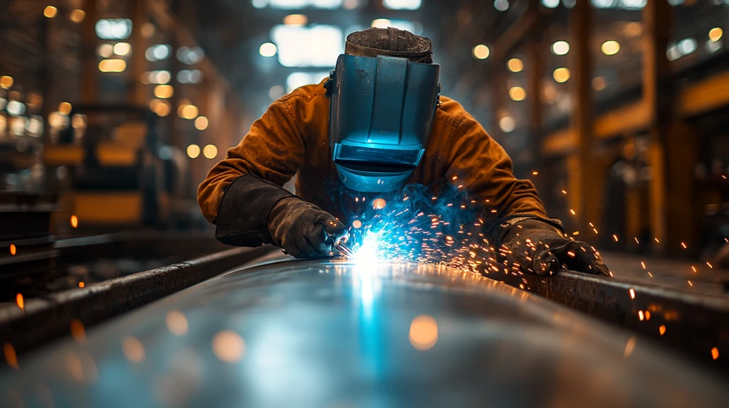 焊接工与金属罐