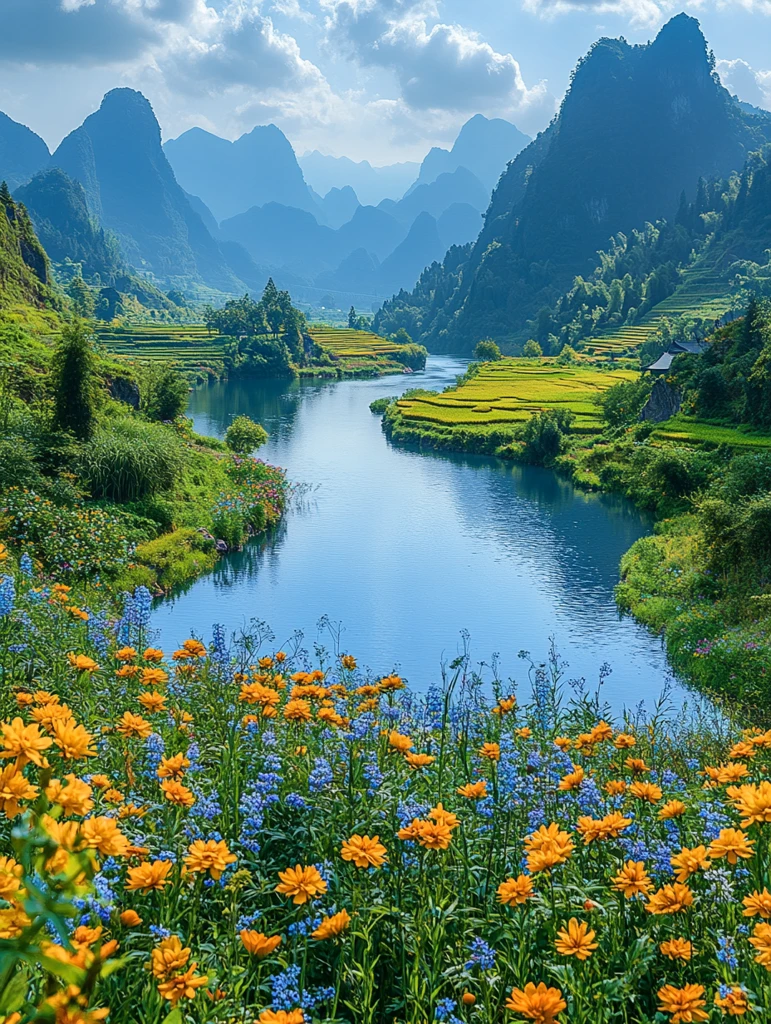 春日河畔稻田花