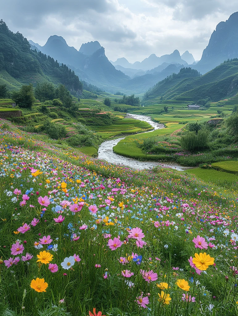 春日河畔稻田花