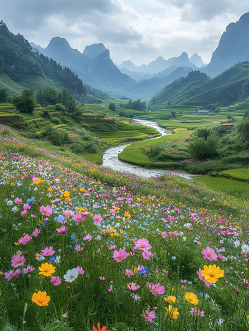 春日河畔稻田花