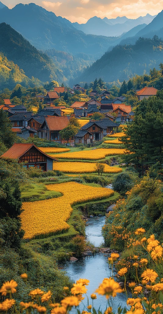 稻田秋色与金色麦田