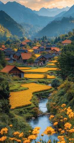 稻田秋色与金色麦田