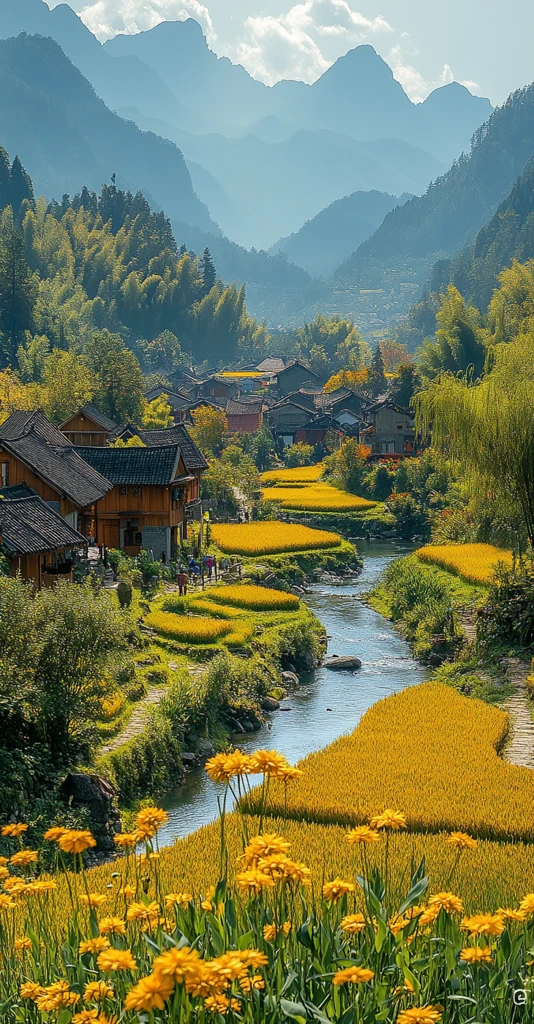 稻田秋色与金色麦田