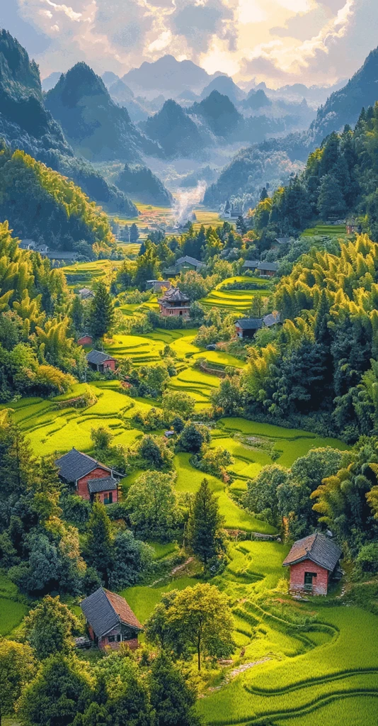 稻田秋色与金色麦田