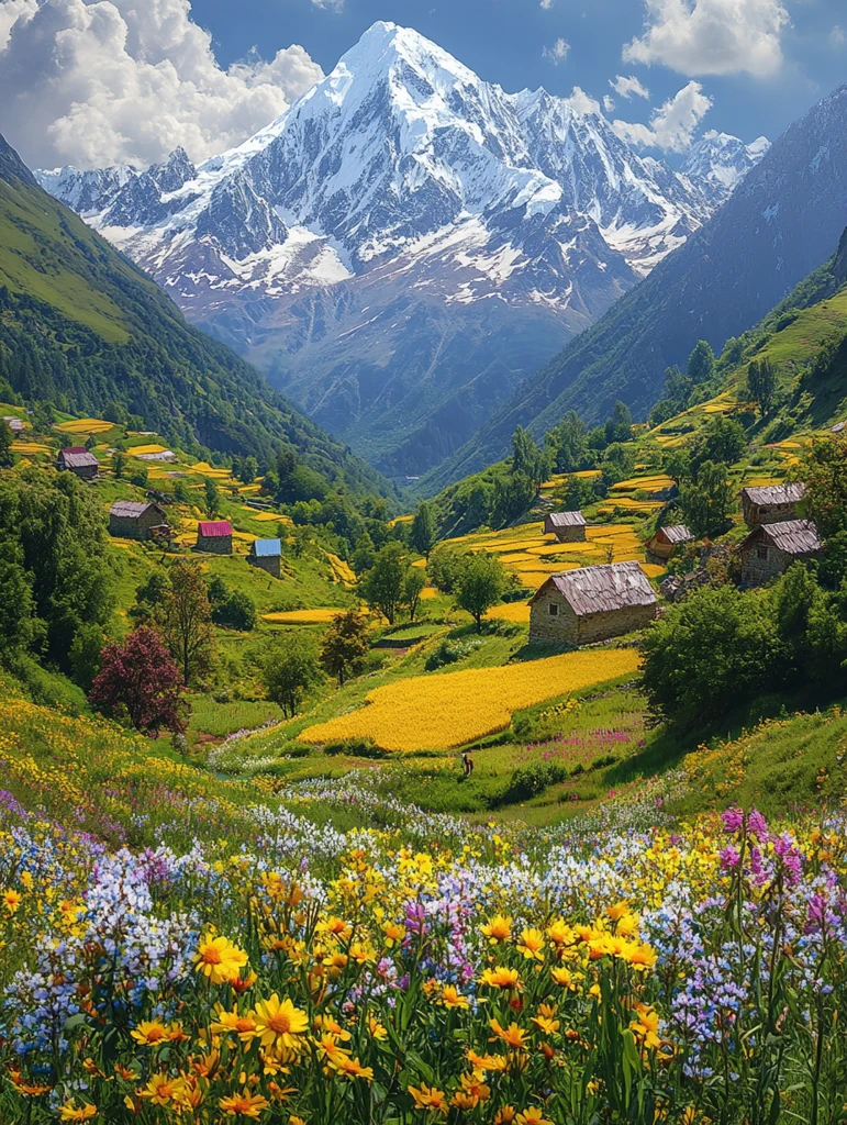 雪山谷地风景照