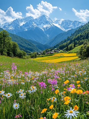 雪山谷地风景照