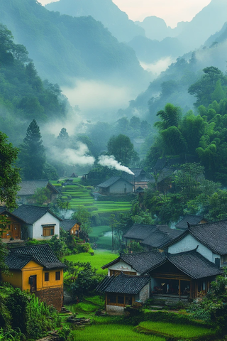 稻田环绕山村景
