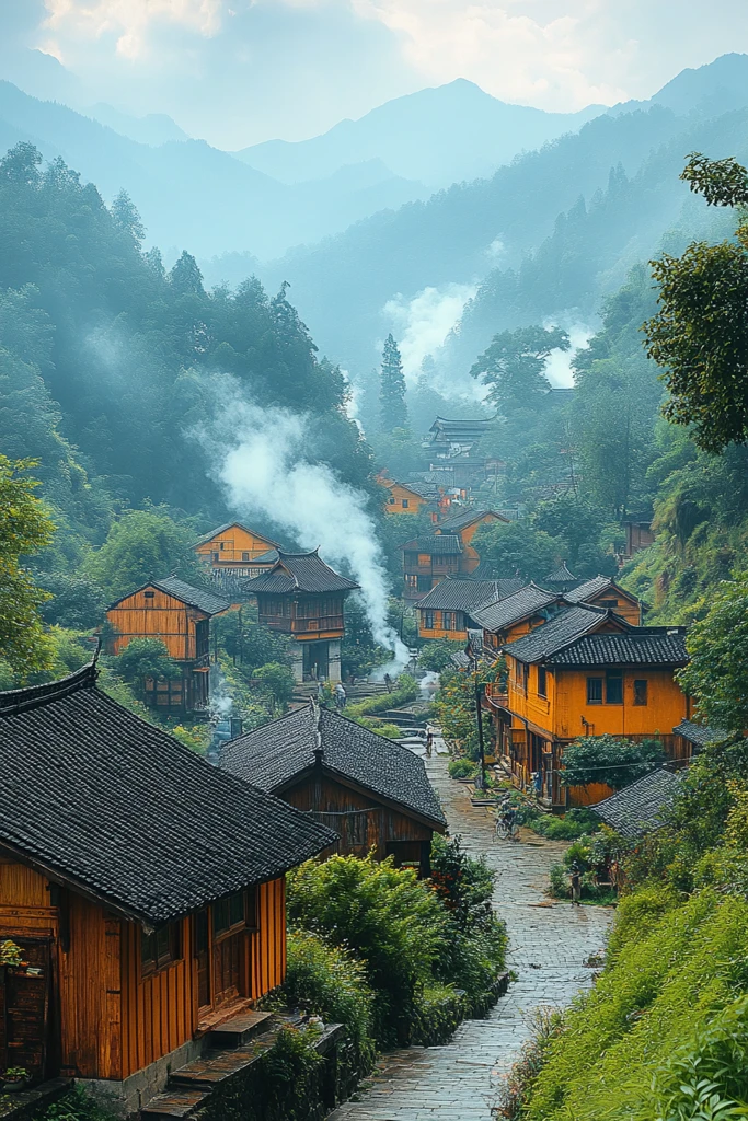稻田环绕山村景