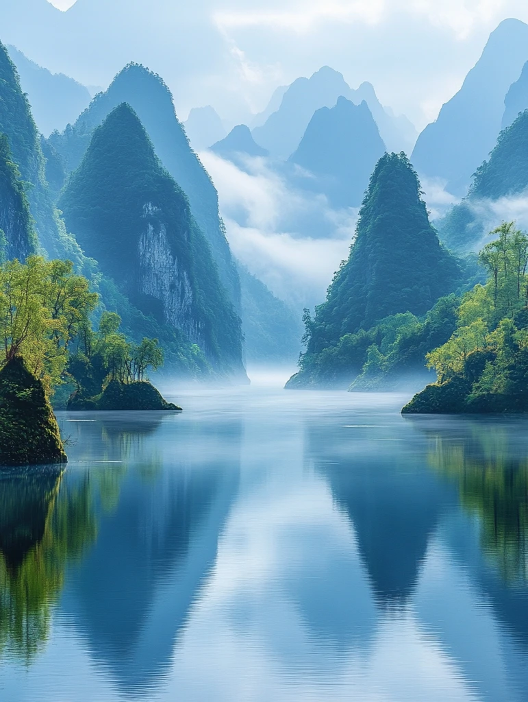 青山绿水映云天