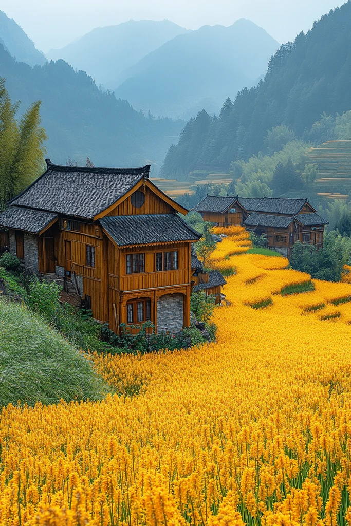 金色稻田与油菜花