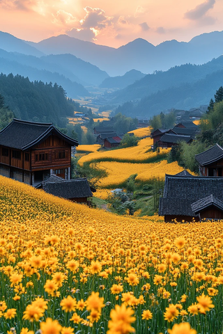金色稻田与油菜花