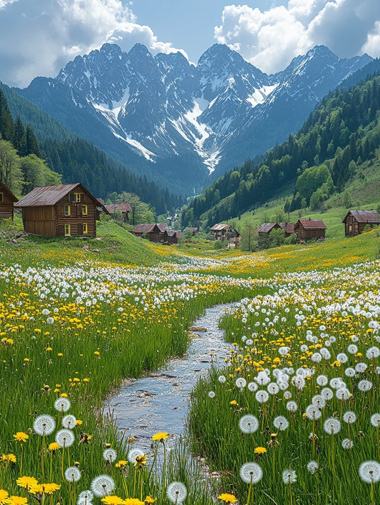 蓝天白云绿山木屋