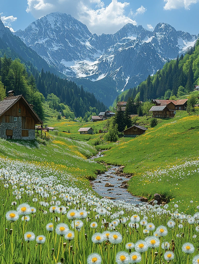 蓝天白云绿山木屋