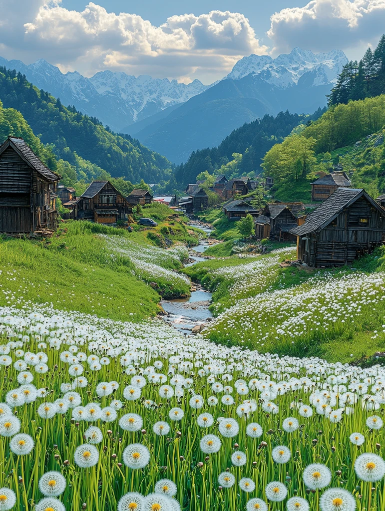 蓝天白云绿山木屋