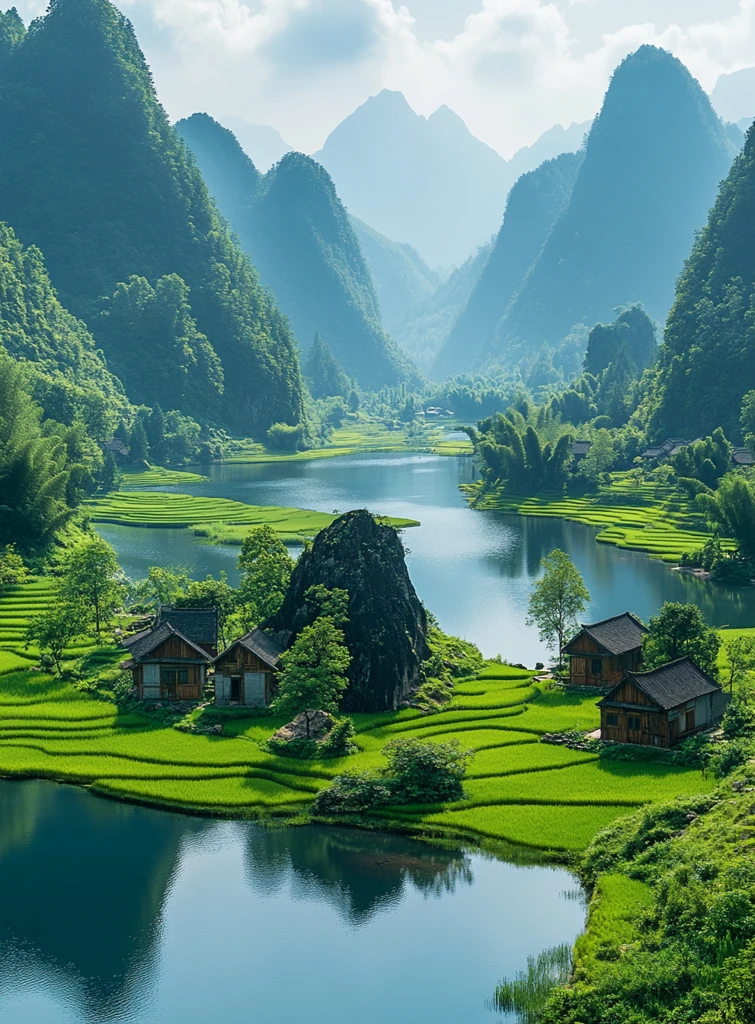 稻田环绕岛屿风光