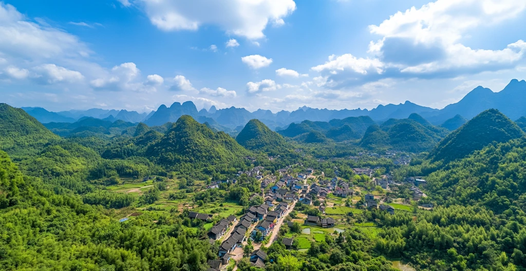 远山绿林古村景