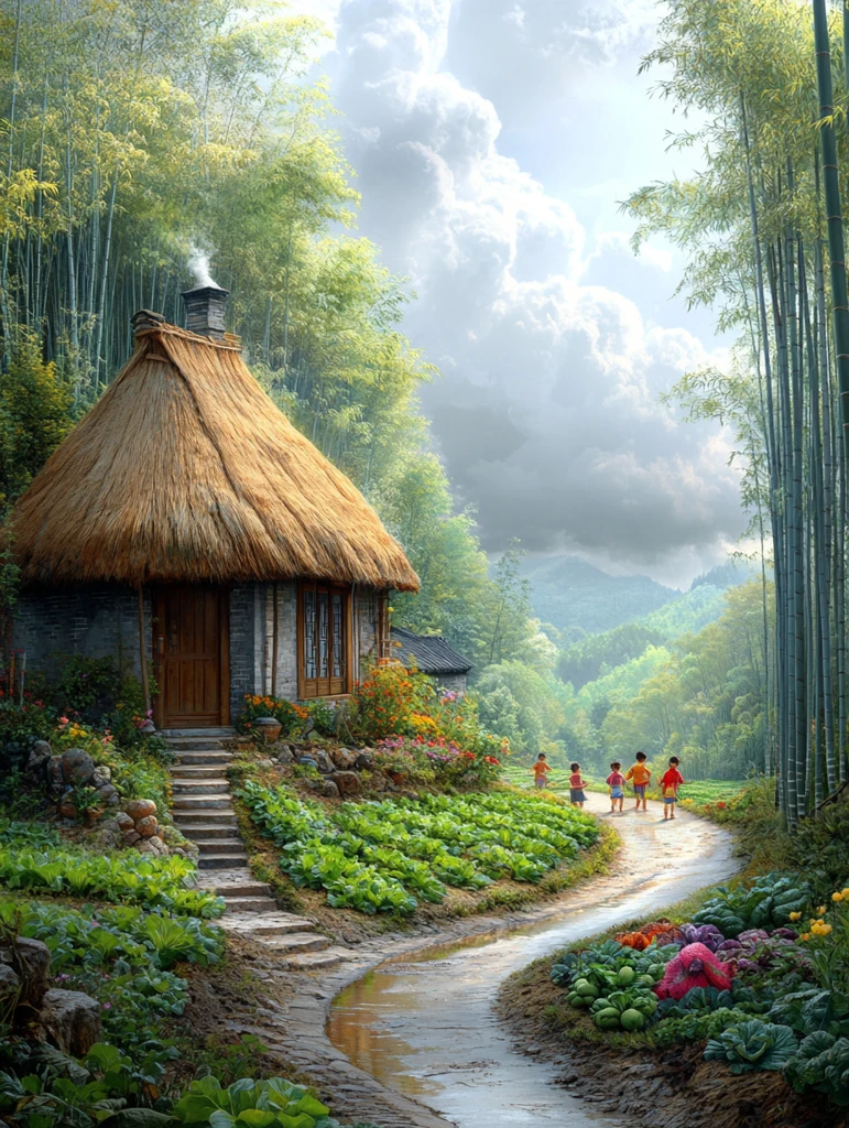 竹林菜园小径嬉戏