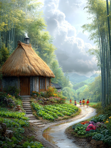 竹林菜园小径嬉戏