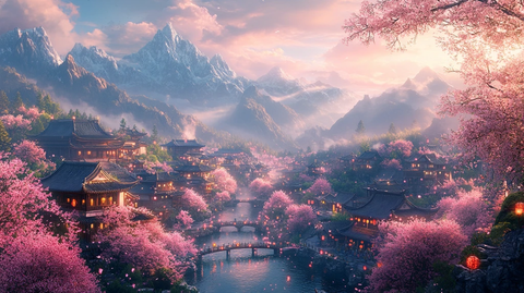 樱花盛开的村庄