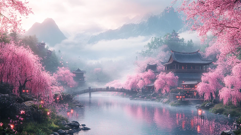 樱花盛开的村庄